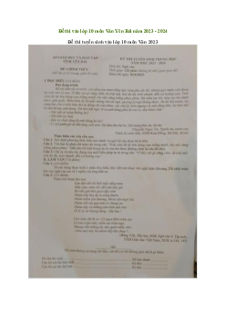Đề thi vào 10 môn Ngữ văn năm 2023 - 2024 sở GD&ĐT Yên Bái