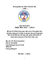 Phân tích quan niệm của Chủ nghĩa duy vật biện chứng về ý thức và vai trò của nó trong thực tiễn, từ đó liên hệ với thực tiễn phát triển kinh tế (hoặc kinh doanh) ở Việt Nam hiện nay | Bài tập lớn môn triết học mác - lênin