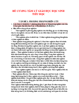 Đề cương tâm lý giáo dục tiểu học | Phương pháp nghiên cứu | môn Tâm lý học giáo dục | Đại học Sư Phạm Hà Nội