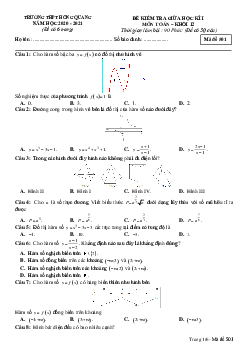 Đề kiểm tra giữa học kì 1 Toán 12 năm 2020 – 2021 trường THPT Hồng Quang – Hải Dương