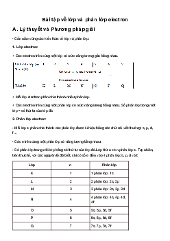 Bài tập về lớp và phân lớp electron - Kết Nối Tri Thức
