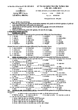 Kỳ thi Olympic truyền thống 30 tháng 4 lần thứ XXI TP Hồ Chí Minh năm 2015 Môn Tiếng Anh 10