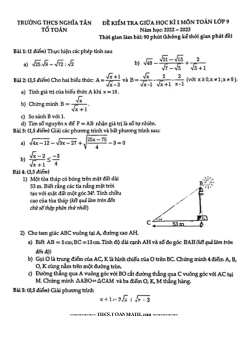 Đề giữa học kì 1 Toán 9 năm 2022 – 2023 trường THCS Nghĩa Tân – Hà Nội
