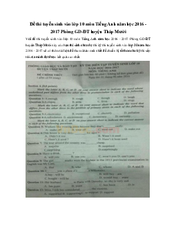 Đề thi tuyển sinh vào lớp 10 môn Tiếng Anh năm học 2016 - 2017 Phòng GD-ĐT huyện Tháp Mười