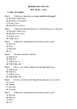 Đề thi giữa kì 1 Tin học 7 | Đề 2 | Chân trời sáng tạo