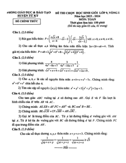 Đề học sinh giỏi Toán 9 vòng 1 năm 2023 – 2024 phòng GD&ĐT Tứ Kỳ – Hải Dương