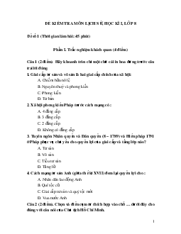 Đề kiểm tra học kì I lớp 8 môn Lịch sử - Đề 1