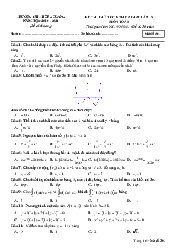 Đề thi thử tốt nghiệp THPT 2020 môn Toán lần 4 trường THPT Hồng Quang – Hải Dương