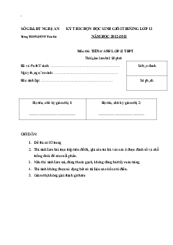 Đề thi chọn học sinh giỏi trường lớp 12 năm học 2012-2013 THPT dân tộc nộ trú, Nghệ An