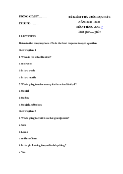 Đề thi học kì 1 môn Tiếng Anh 7 năm 2023 - 2024 sách Cánh diều - Đề 1