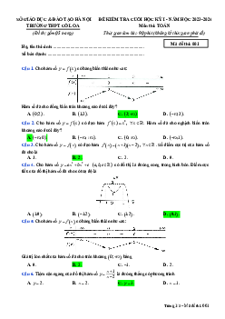 Đề cuối học kỳ 1 Toán 12 năm 2023 – 2024 trường THPT Cổ Loa – Hà Nội