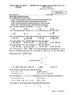 Đề kiểm tra lần 1 học kỳ 1 Toán 10 năm 2018 – 2019 trường THPT Tân Phong – Bạc Liêu