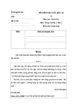 Đề thi Tiếng Việt giữa kì 2 lớp 4 sách Cánh Diều - Đề 2