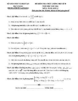 Đề thi HK2 môn Toán 12 trường Sơn Động – Bắc Giang năm học 2015 – 2016