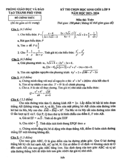 Đề thi HSG Toán 9 năm 2023 – 2024 phòng GD&ĐT thành phố Vinh – Nghệ An