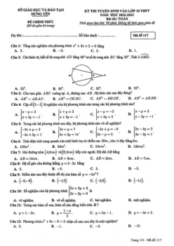 Đề tuyển sinh lớp 10 THPT môn Toán năm 2022 – 2023 sở GD&ĐT Hưng Yên