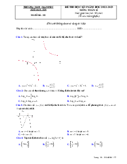Đề thi học kì 1 Toán 12 năm 2022 – 2023 trường THPT Trần Phú – Phú Yên