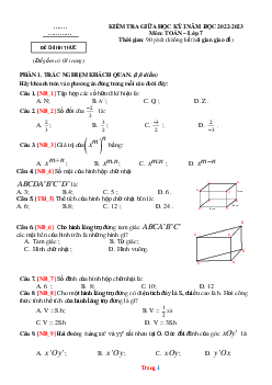 Đề thi giữa học kì 1 toán lớp 7 năm 2022-2023 -đề 1 (có đáp án)
