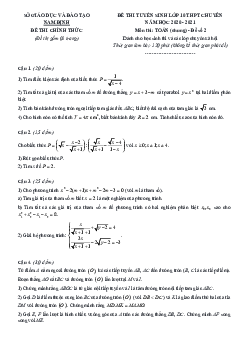 Đề Toán tuyển sinh lớp 10 chuyên năm 2020 – 2021 sở GD&ĐT Nam Định (Đề 2)