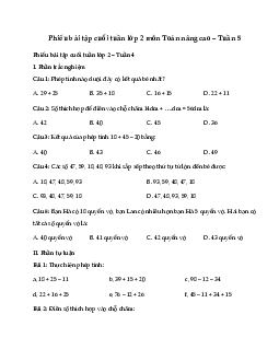 Phiếu bài tập cuối tuần lớp 2 môn Toán nâng cao Tuần 5 | Kết nối tri thức