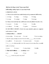 Đề thi học kỳ 1 môn Tiếng Anh lớp 7 năm học 2024 - 2025 - Đề số 2 | Bộ sách Smart World