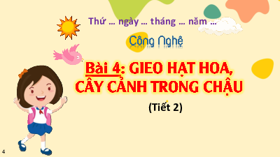 Bài giảng điện tử môn Công nghệ 4 | T2. Bài 4. GIEO HẠT HOA, CÂY CẢNH TRONG CHẬU - Lớp 4 KNTT | Kết nối tri thức
