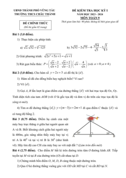 Đề học kỳ 1 Toán 9 năm 2023 – 2024 trường THCS Châu Thành – BR VT