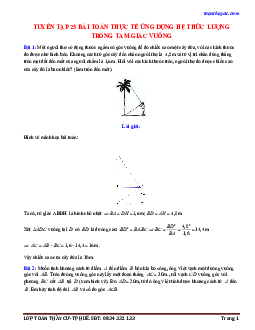 Top 25 bài toán thực tế ứng dụng hệ thức lượng trong tam giác vuông