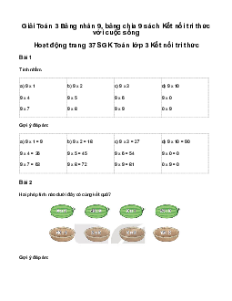 Giải Toán 3 Bài 12: Bảng nhân 9, bảng chia 9 | Kết nối tri thức