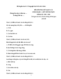 Đề thi giữa học kì 2 Công nghệ lớp 4 Kết nối tri thức - Đề 3