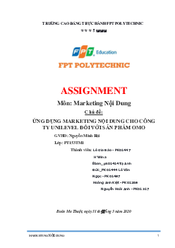 Ứng dụng marketing nội dung cho công ty Unilever đối với sản phẩm Omo | Bài tập môn Marketing | Trường Cao đẳng thực hành FPT