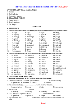 Đề cương ôn tập giữa học kì 1 Tiếng Anh 7 năm 2022-2023