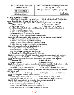 Đề thi học kỳ 1 môn địa lí 9 Quảng Nam năm 2019-2020 (có đáp án)