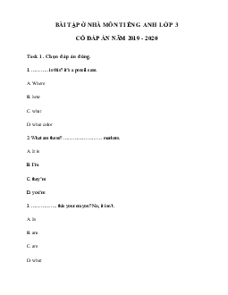 Phiếu bài tập ở nhà tiếng Anh lớp 3 - Ngày 25/04