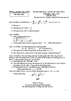 Đề thi chọn HSG Toán 9 năm 2018 – 2019 phòng GD&ĐT Con Cuông – Nghệ An