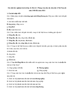 Câu hỏi trắc nghiệm Lịch Sử lớp 12: Bài 12 - Phong trào dân tộc dân chủ ở Việt Nam từ năm 1919 đến năm 1925