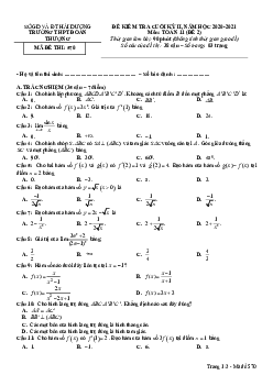 Đề thi cuối kỳ 2 Toán 11 năm 2020 – 2021 trường Đoàn Thượng – Hải Dương