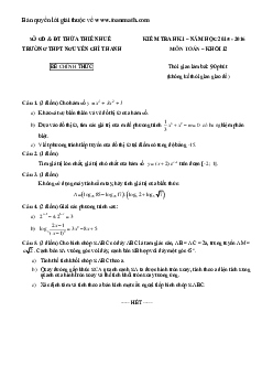 Đề thi HK1 lớp 12 trường THPT Nguyễn Chí Thanh – Thừa Thiên Huế