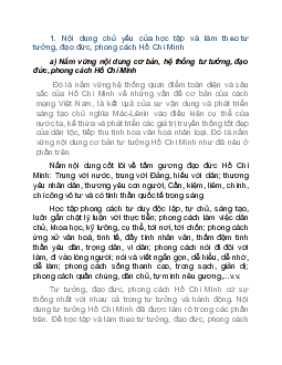 Nội dung chủ yếu của học tập và làm theo tư tưởng đạo đức, phong cách Hồ Chí Minh