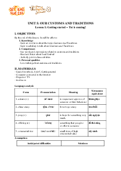 Giáo án Tiếng Anh 8 Unit 5: Our customs and traditions | Global Success