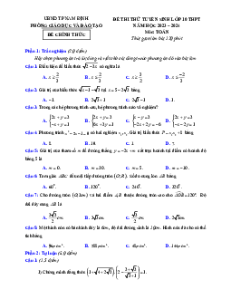 Đề thi thử Toán vào lớp 10 năm 2023 – 2024 phòng GD&ĐT thành phố Nam Định