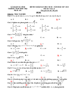 Đề thi học kỳ 2 Toán 11 năm 2017 – 2018 trường THPT Đức Thọ – Hà Tĩnh