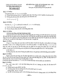 Đề kiểm tra cuối kỳ 2 Toán 9 năm 2021 – 2022 trường THCS Đống Đa – TP HCM