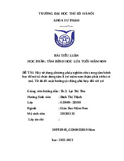 Tiểu luận học phần : Tâm bệnh học ở lứa tuổi mầm non | Trường Đại Học Thủ Đô Hà Nội