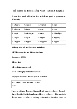 Đề thi học kì 2 môn Tiếng Anh 6 năm 2022 - 2023 sách Explore English
