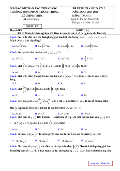 Đề giữa kỳ 2 Toán 12 năm 2023 – 2024 trường THPT Phạm Thành Trung – Tiền Giang