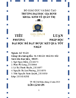 Phương pháp học đại học để đạt kết quả tốt nhất - Tiểu luận Phương pháp học đại học để đạt kết quả tốt nhất | Đại học Gia Định