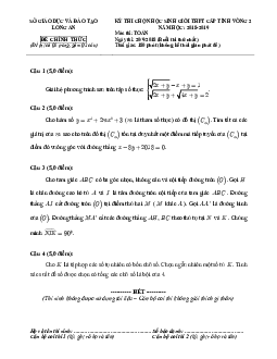 Đề thi chọn HSG Toán 12 cấp tỉnh vòng 2 năm 2018 – 2019 sở GD và ĐT Long An