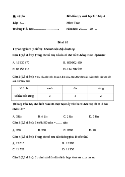 Đề thi cuối học kì 1 lớp 4 môn Toán Chân trời sáng tạo - Đề số 10