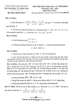 Đề học sinh giỏi cấp tỉnh Toán 9 năm 2023 – 2024 sở GD&ĐT Thái Nguyên